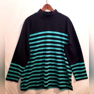 Talbots Women’s 2X Navy & Green Long Sleeve Mock Neck Sweater with Back Zipper.